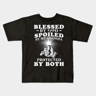 Blessed By God Spoiled By My Grandpa Protected By Both Jesus Kids T-Shirt